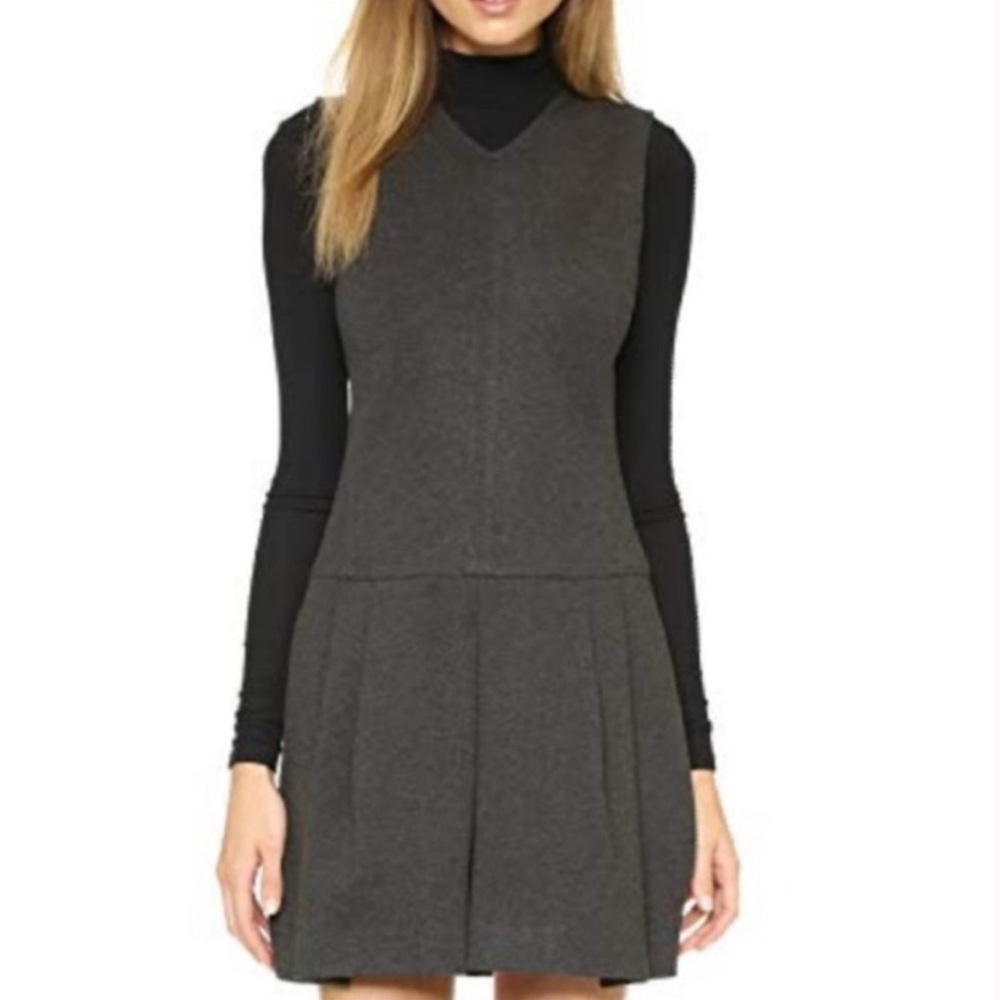 $395 VINCE Women’s Sleeveless Drop Waist Pleated Mini Dress Charcoal Gray Size 8
